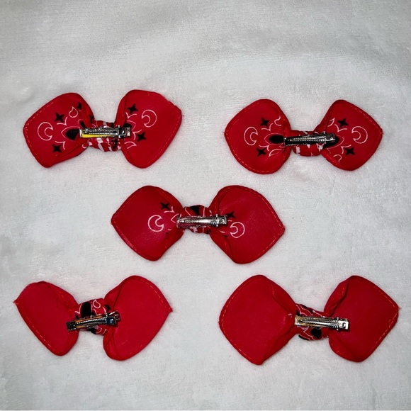 Red Paisley Rockabilly Bandana Knotted Hair Bow - Picture 10 of 11